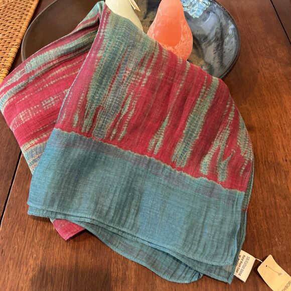 Neeru Kumar For Pavo SF Shibori Handmade Silk Scarf Beautiful NWT Blue Pink - Picture 6 of 9